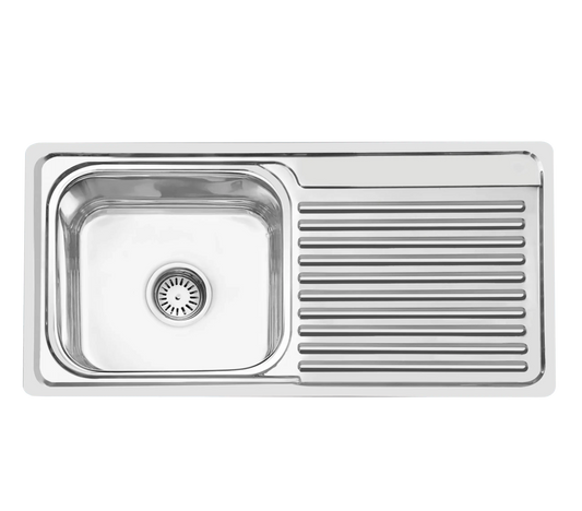 Fossa 45"x20"x10" inch Single Bowl With Drain Board 304 Grade Stainless Steel Kitchen Sink With SS Square Coupling Glossy Finish-0