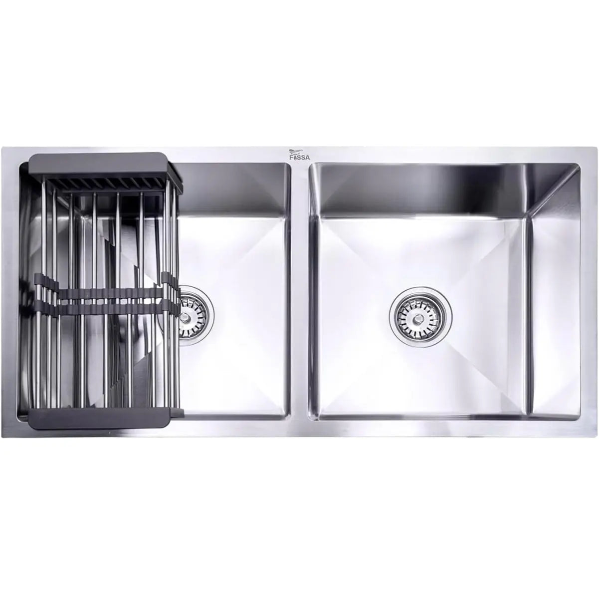 Fossa Premium Stainless Steel Handmade Double Bowl 32"x18"x10 Kitchen Sink Matte Finish Included Strainer-Basket,Sink Coupling,Waste Pipe-2