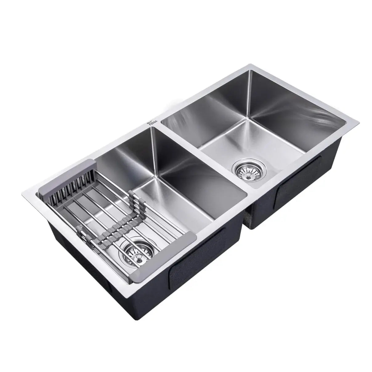 Fossa Premium Stainless Steel Handmade Double Bowl 32"x18"x10 Kitchen Sink Matte Finish Included Strainer-Basket,Sink Coupling,Waste Pipe-4