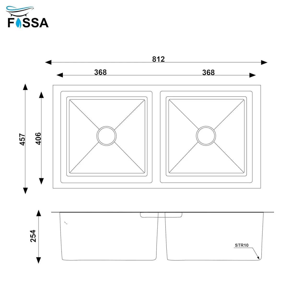 Fossa Premium Stainless Steel Handmade Double Bowl 32"x18"x10 Kitchen Sink Matte Finish Included Strainer-Basket,Sink Coupling,Waste Pipe-1