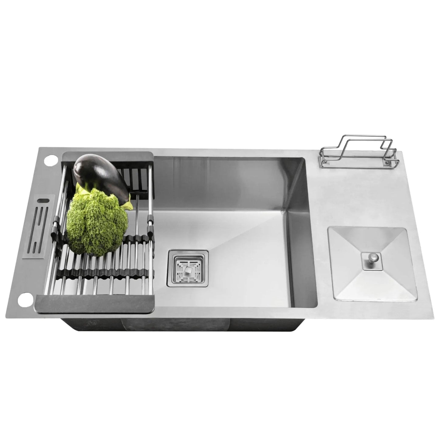 Fossa 37"x18"x10" Inch Single Bowl With Dustbin Stainless Steel Handmade Kitchen Sink Matte Finish-0