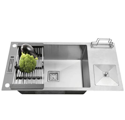 Fossa 37"x18"x10" Inch Single Bowl With Dustbin Stainless Steel Handmade Kitchen Sink Matte Finish-0