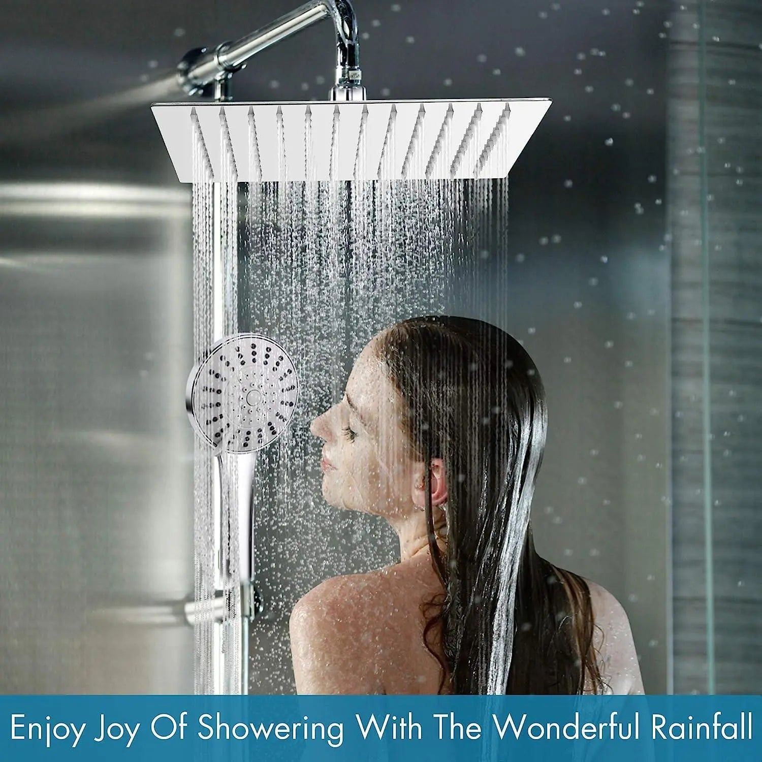 Fossa 4x4 Rain Overhead Shower Square 304 Stainless Steel Rain Showers Overhead Wall Mounted, Without Arm UOHS-001-4