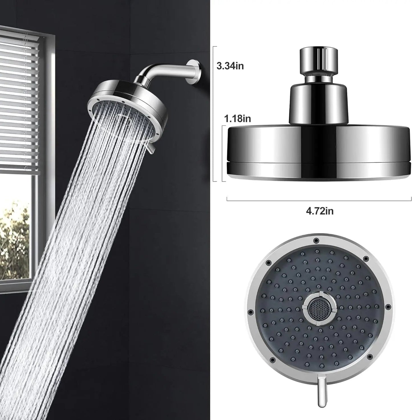 Fossa 5"x 5" Wondra 3-Spray Multifunction Overhead Shower Without Arm Wall-Mount Chrome Finish-1