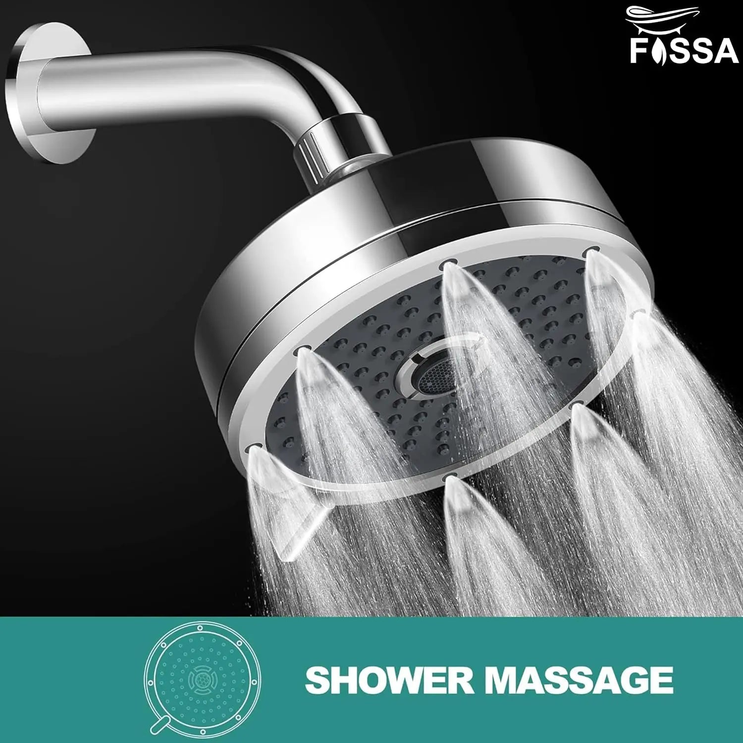 Fossa 5"x 5" Wondra 3-Spray Multifunction Overhead Shower Without Arm Wall-Mount Chrome Finish-2
