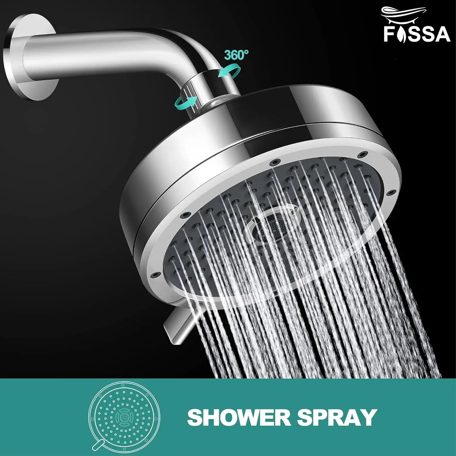 Fossa 5"x 5" Wondra 3-Spray Multifunction Overhead Shower Without Arm Wall-Mount Chrome Finish-3