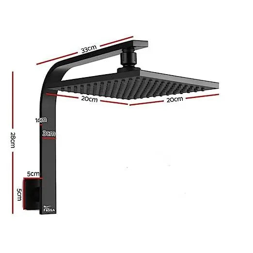 FOSSA 8'' Rain Shower Head Taps Square High Pressure Wall Arm DIY Black-1