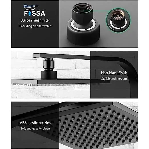 FOSSA 8'' Rain Shower Head Taps Square High Pressure Wall Arm DIY Black-4