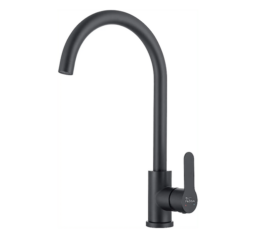 Fossa High Pressure Kitchen Faucet 360° Swivel, Stainless Steel Kitchen Faucet, Kitchen Mixer Tap with High Spout-257mm J Bend (Black)-0
