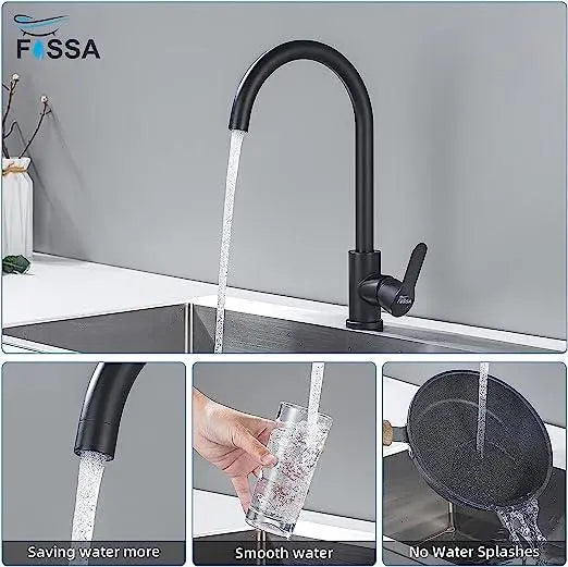 Fossa High Pressure Kitchen Faucet 360° Swivel, Stainless Steel Kitchen Faucet, Kitchen Mixer Tap with High Spout-257mm J Bend (Black)-1