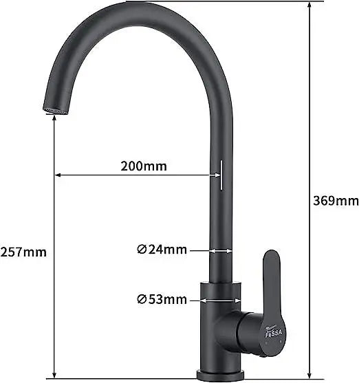 Fossa High Pressure Kitchen Faucet 360° Swivel, Stainless Steel Kitchen Faucet, Kitchen Mixer Tap with High Spout-257mm J Bend (Black)-2