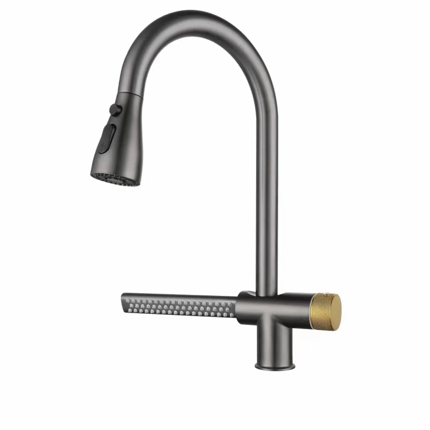 Fossa Kitchen faucets with Pull Down Sprayer with Waterfall Shower Stainless Steel Single Hole Hot and Cold Water Swivel Pull Down Kitchen Faucet-Grey Black (Grey Black)-0