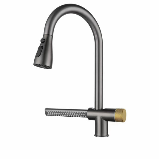 Fossa Kitchen faucets with Pull Down Sprayer with Waterfall Shower Stainless Steel Single Hole Hot and Cold Water Swivel Pull Down Kitchen Faucet-Grey Black (Grey Black)-0