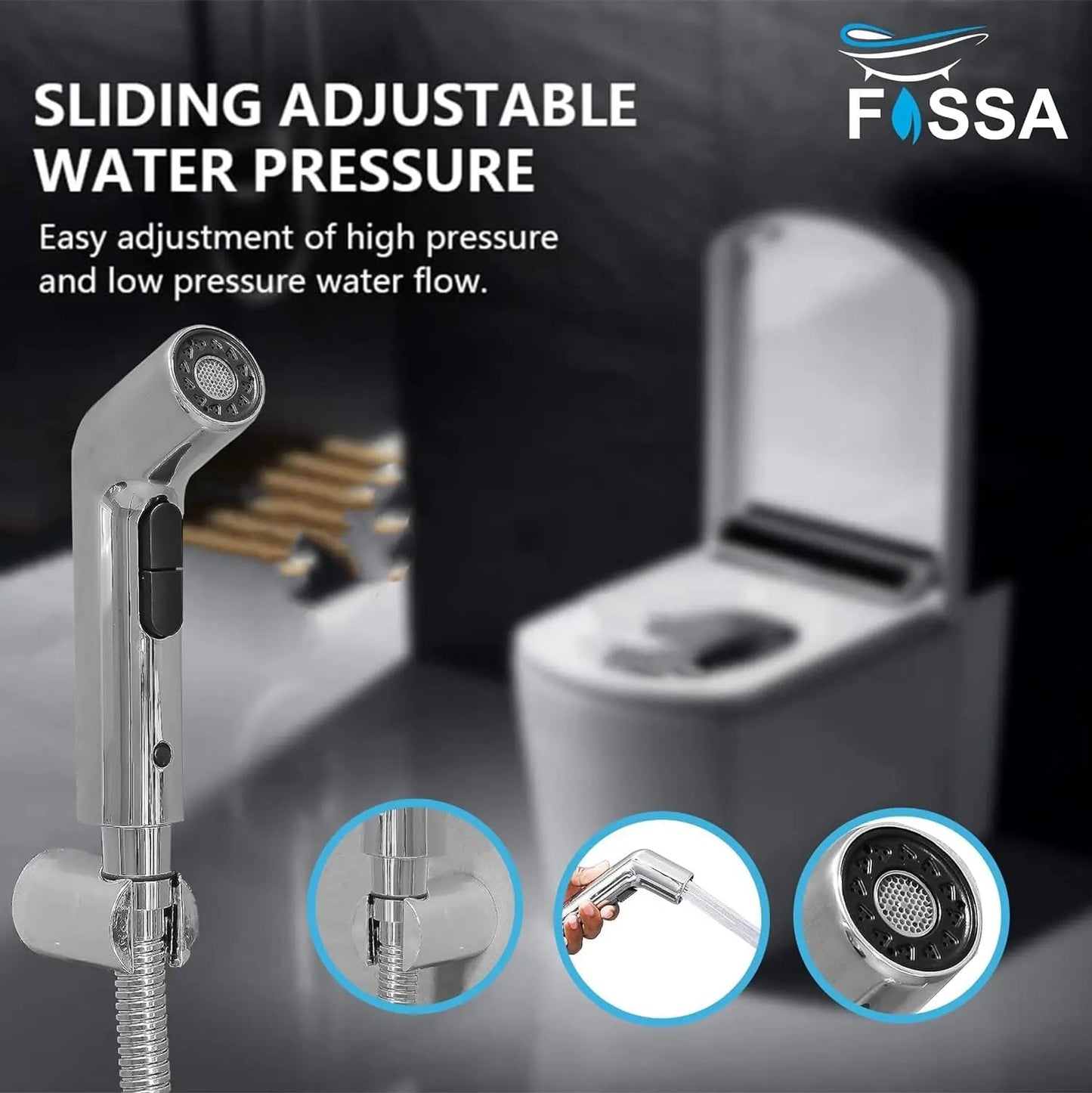 Fossa Hydra Health Faucet Bathroom Hand Spray for Toilet Leak Proof Toilet Sprayer Portable Hand Faucets with 1 Mtr Hose Pipe and Hook (Complete Set)-2