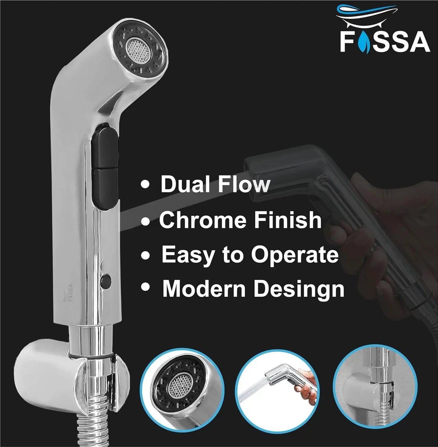 Fossa Hydra Health Faucet Bathroom Hand Spray for Toilet Leak Proof Toilet Sprayer Portable Hand Faucets with 1 Mtr Hose Pipe and Hook (Complete Set)-1