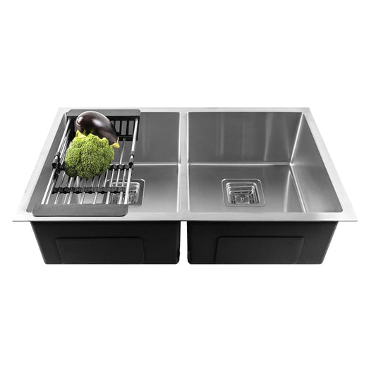 Fossa 32"x20"x10" Inch Double Bowl Premium Stainless Steel Handmade Kitchen Sink Silver-0