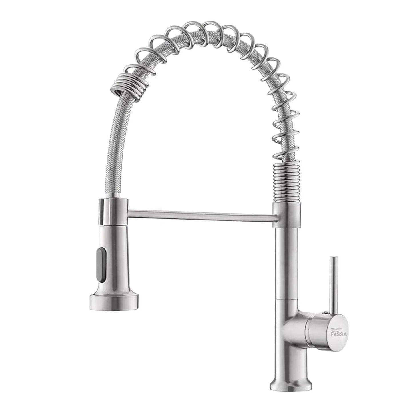 Fossa Kitchen Taps, Kitchen Sink Mixer Tap with Pull Down Sprayer, Kitchen Mixer Taps 1 Hole, 360°Swivel Spring Kitchen Faucet Single Handle Lever, 2 Spray Modes (Chrome Finish) (Silver)-0