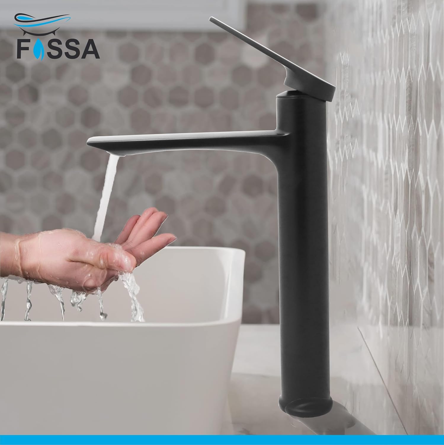 Fossa Opera Extended Body Brass Bathroom Sink Wash Basin Mixer Tap Single Handle Hot & Cold Lavatory Sink Faucet for Living Room & Bathrooms (Black)-3