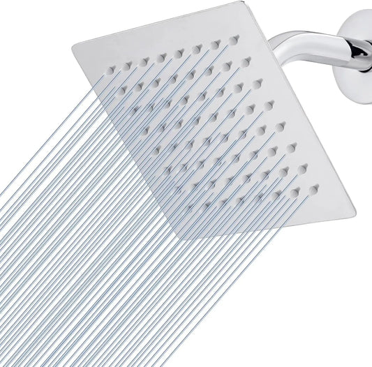 Fossa 6"X6" Inch Rain Shower - Square High Pressure Shower Head Made of 304 Stainless Steel Chrome Finish (With Arm Set 12" Inch)-0