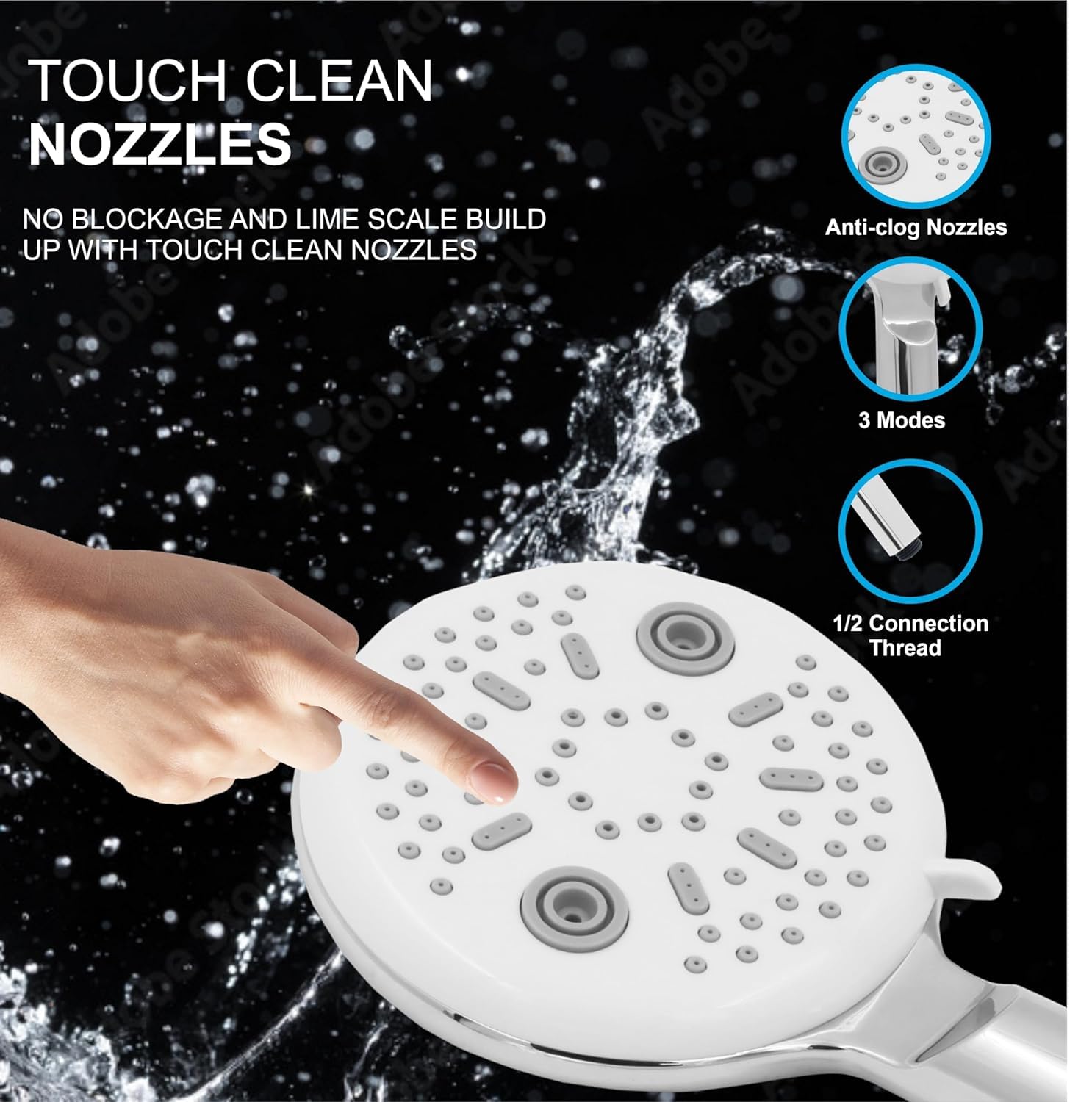 Fossa Panda Luxury Handheld Shower Head with 5 Spray Setting Modes, Multi-Function, Large Handheld Shower for Bathroom Chrome Finish ( Only Hand Shower )-3
