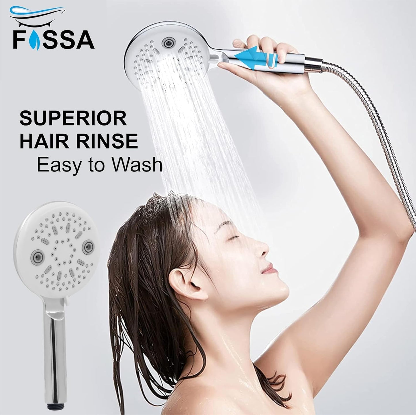 Fossa Panda Luxury Handheld Shower Head with 5 Spray Setting Modes, Multi-Function, Large Handheld Shower for Bathroom Chrome Finish ( Only Hand Shower )-1