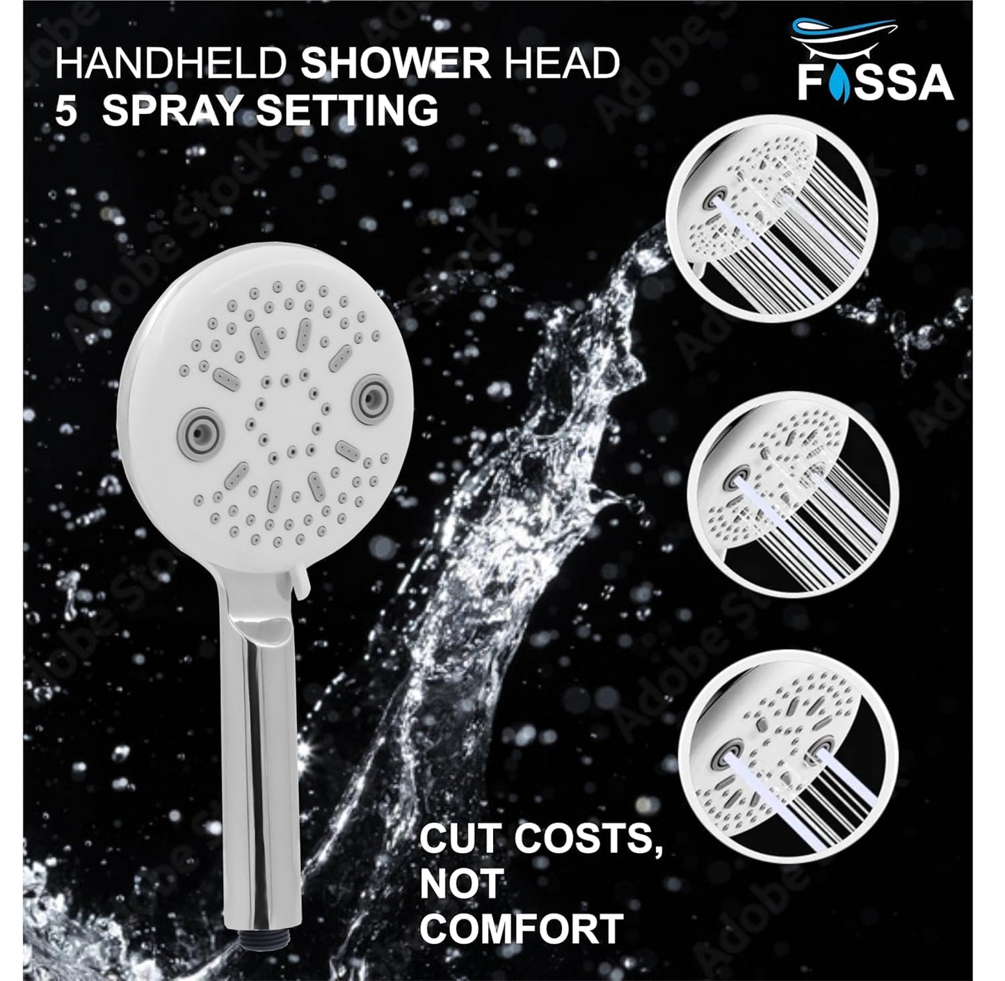 Fossa Panda Luxury Handheld Shower Head with 5 Spray Setting Modes, Multi-Function, Large Handheld Shower for Bathroom Chrome Finish ( Only Hand Shower )-2