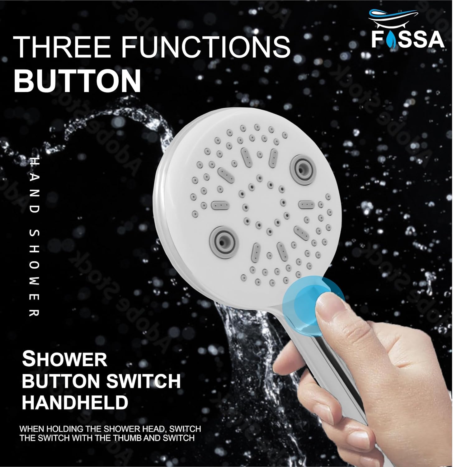 Fossa Panda Luxury Handheld Shower Head with 5 Spray Setting Modes, Multi-Function, Large Handheld Shower for Bathroom Chrome Finish ( Only Hand Shower )-4