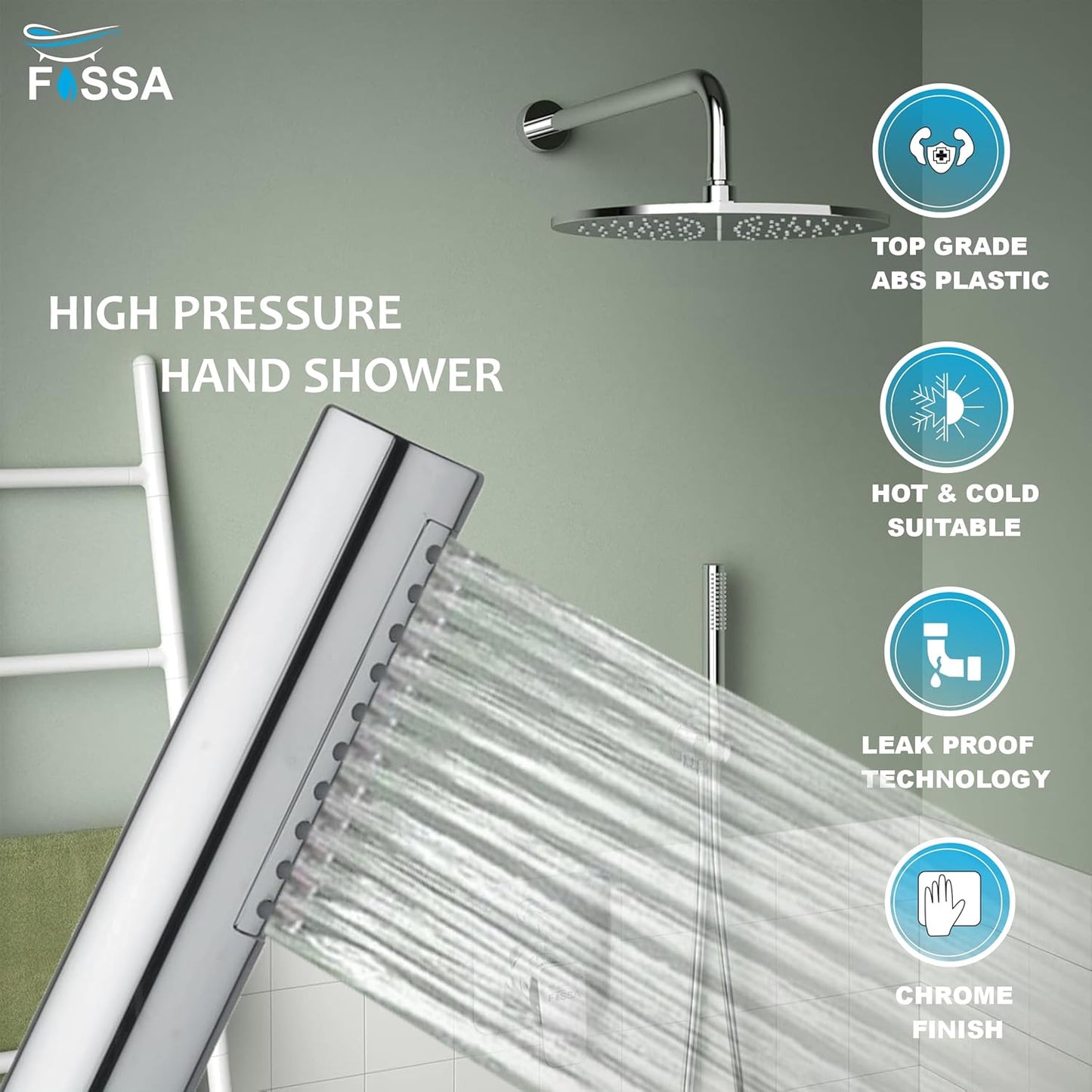 Fossa Peak Handheld Shower Head with Holder and 1.5 Mtr Shower Hose Hand Held Showerhead High Pressure Water Saving Hand Shower Head ABS, 2 Water Outlet Mode (Only Shower)-2