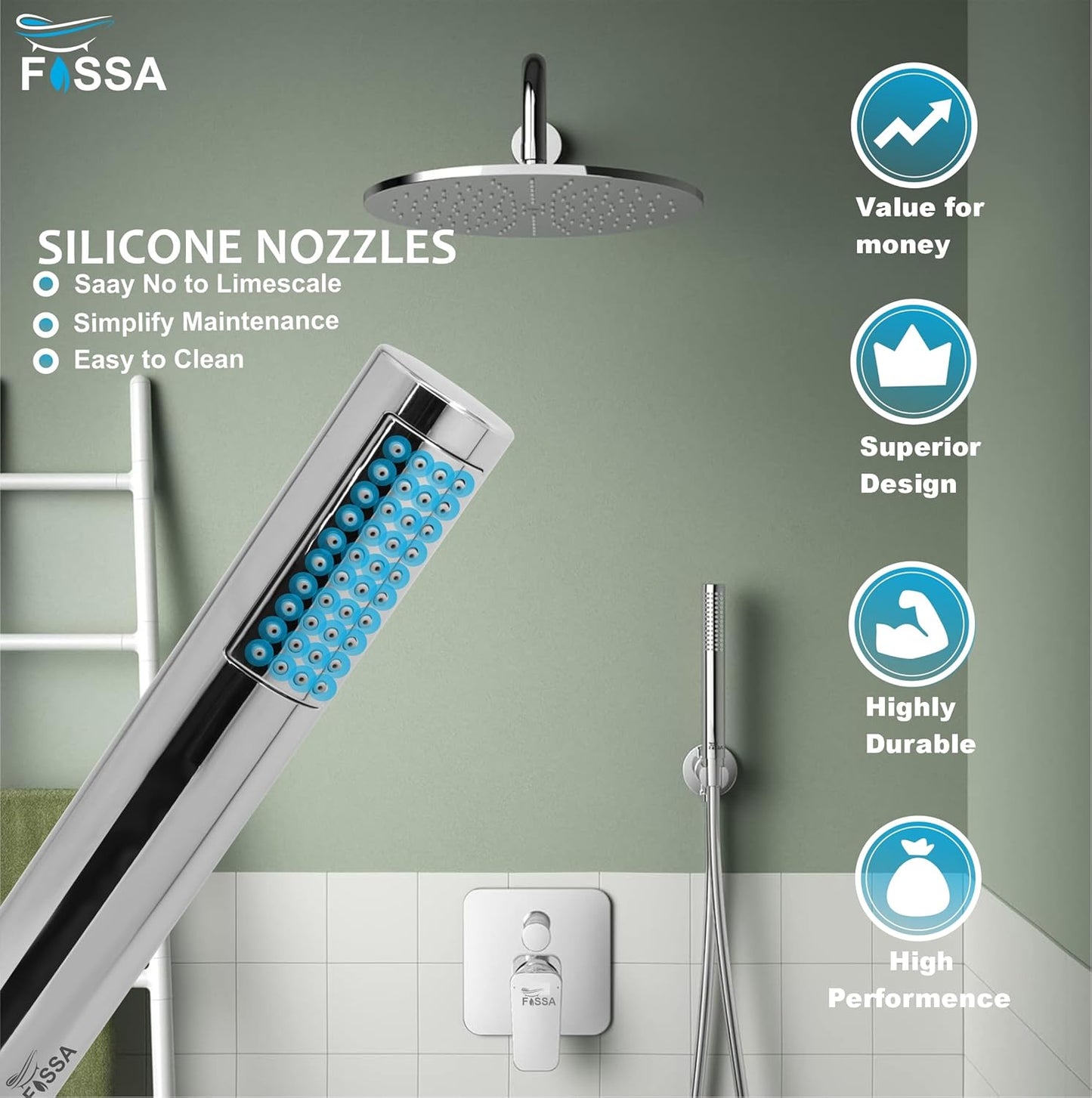 Fossa Peak Handheld Shower Head with Holder and 1.5 Mtr Shower Hose Hand Held Showerhead High Pressure Water Saving Hand Shower Head ABS, 2 Water Outlet Mode (Only Shower)-3