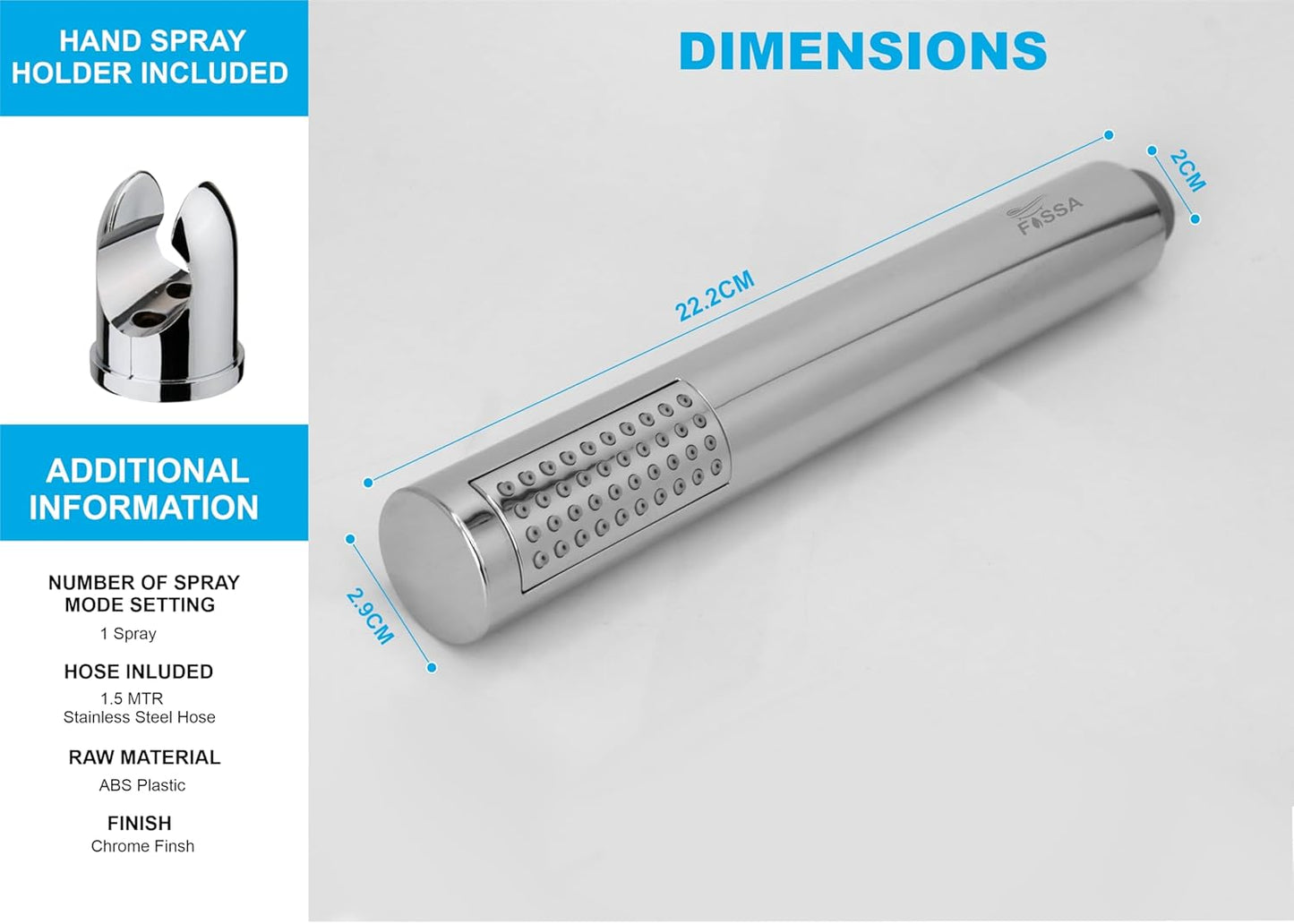 Fossa Peak Handheld Shower Head with Holder and 1.5 Mtr Shower Hose Hand Held Showerhead High Pressure Water Saving Hand Shower Head ABS, 2 Water Outlet Mode (Only Shower)-1
