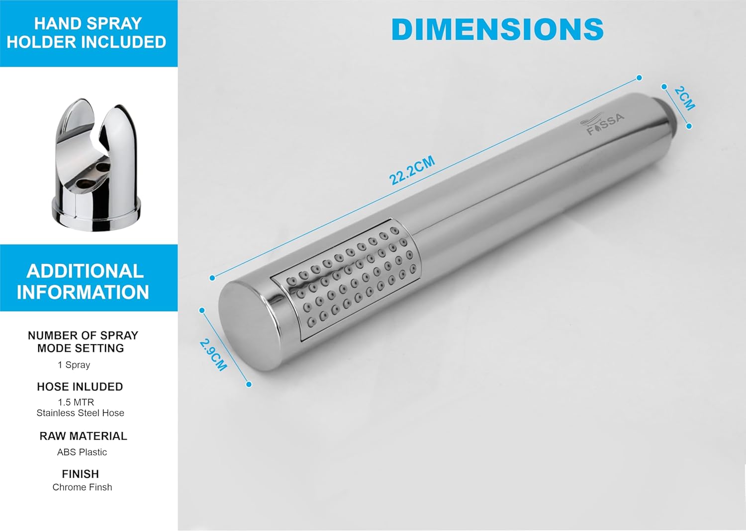 Fossa Peak Handheld Shower Head with Holder and 1.5 Mtr Shower Hose Hand Held Showerhead High Pressure Water Saving Hand Shower Head ABS, 2 Water Outlet Mode (Only Shower)-1