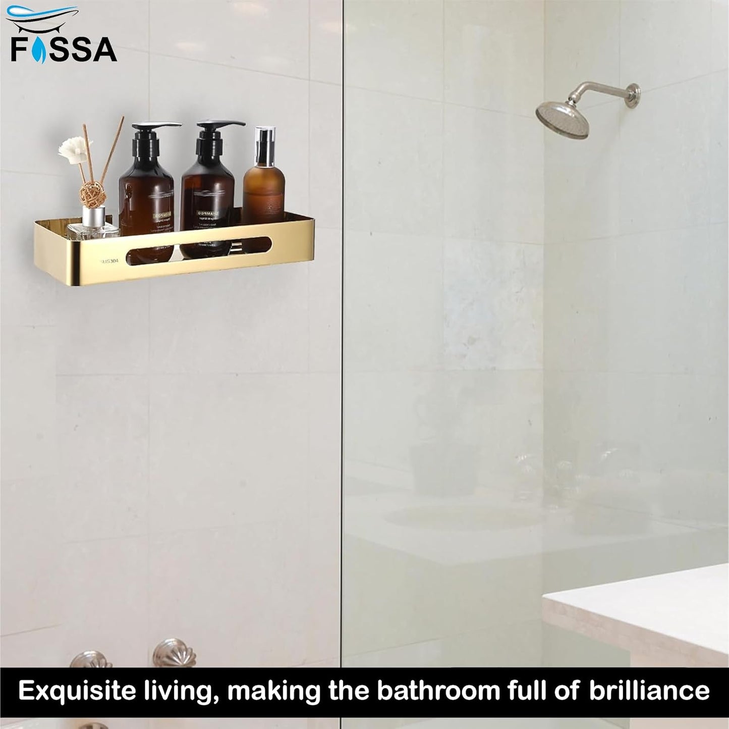 FOSSA Premium Stainless Steel Bathroom Shelf/Kitchen Shelf/Bathroom Shelf and Rack/Wall Storage Shelf/Bathroom Accessories (Gold) 3pc Set-4