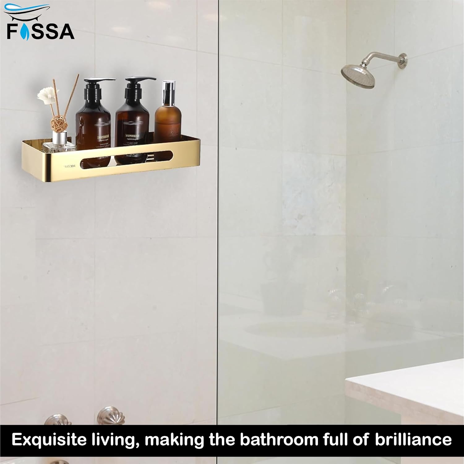 FOSSA Premium Stainless Steel Bathroom Shelf/Kitchen Shelf/Bathroom Shelf and Rack/Wall Storage Shelf/Bathroom Accessories (Gold) 3pc Set-4
