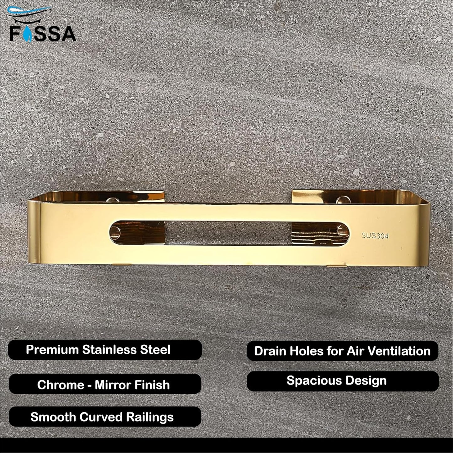 FOSSA Premium Stainless Steel Bathroom Shelf/Kitchen Shelf/Bathroom Shelf and Rack/Wall Storage Shelf/Bathroom Accessories (Gold) 3pc Set-2
