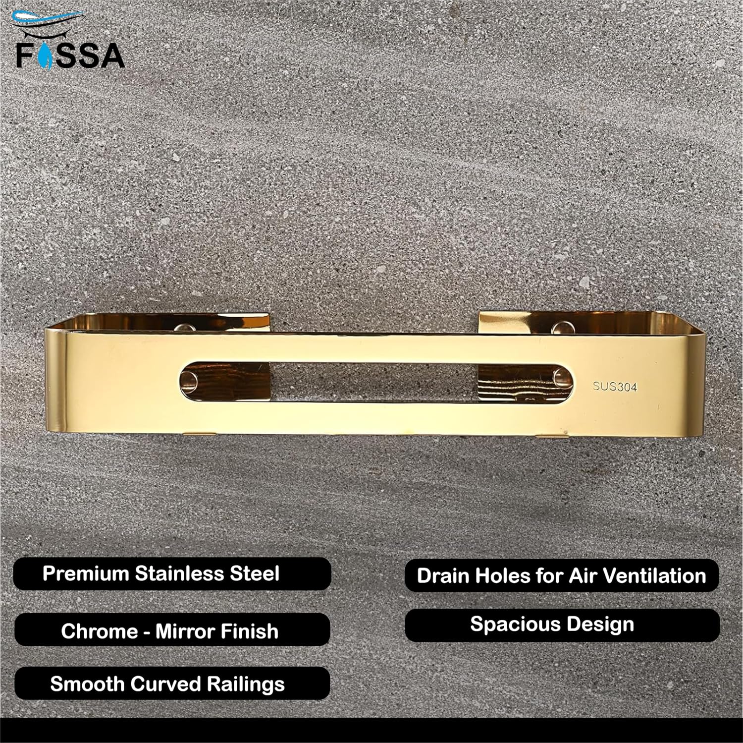 FOSSA Premium Stainless Steel Bathroom Shelf/Kitchen Shelf/Bathroom Shelf and Rack/Wall Storage Shelf/Bathroom Accessories (Gold) 3pc Set-2