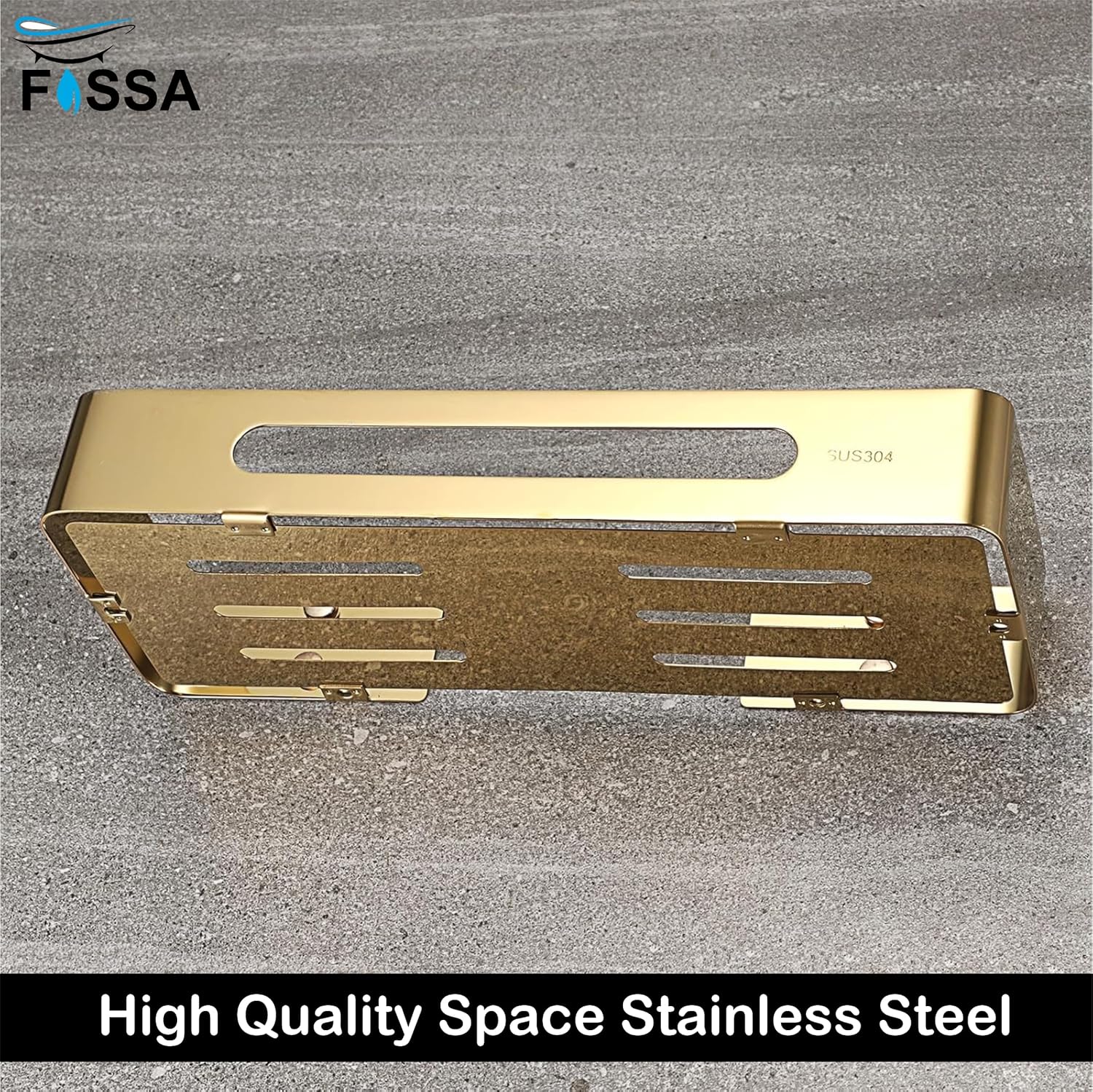 FOSSA Premium Stainless Steel Bathroom Shelf/Kitchen Shelf/Bathroom Shelf and Rack/Wall Storage Shelf/Bathroom Accessories (Gold) 3pc Set-1