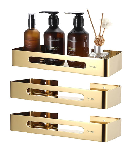 FOSSA Premium Stainless Steel Bathroom Shelf/Kitchen Shelf/Bathroom Shelf and Rack/Wall Storage Shelf/Bathroom Accessories (Gold) 3pc Set-0
