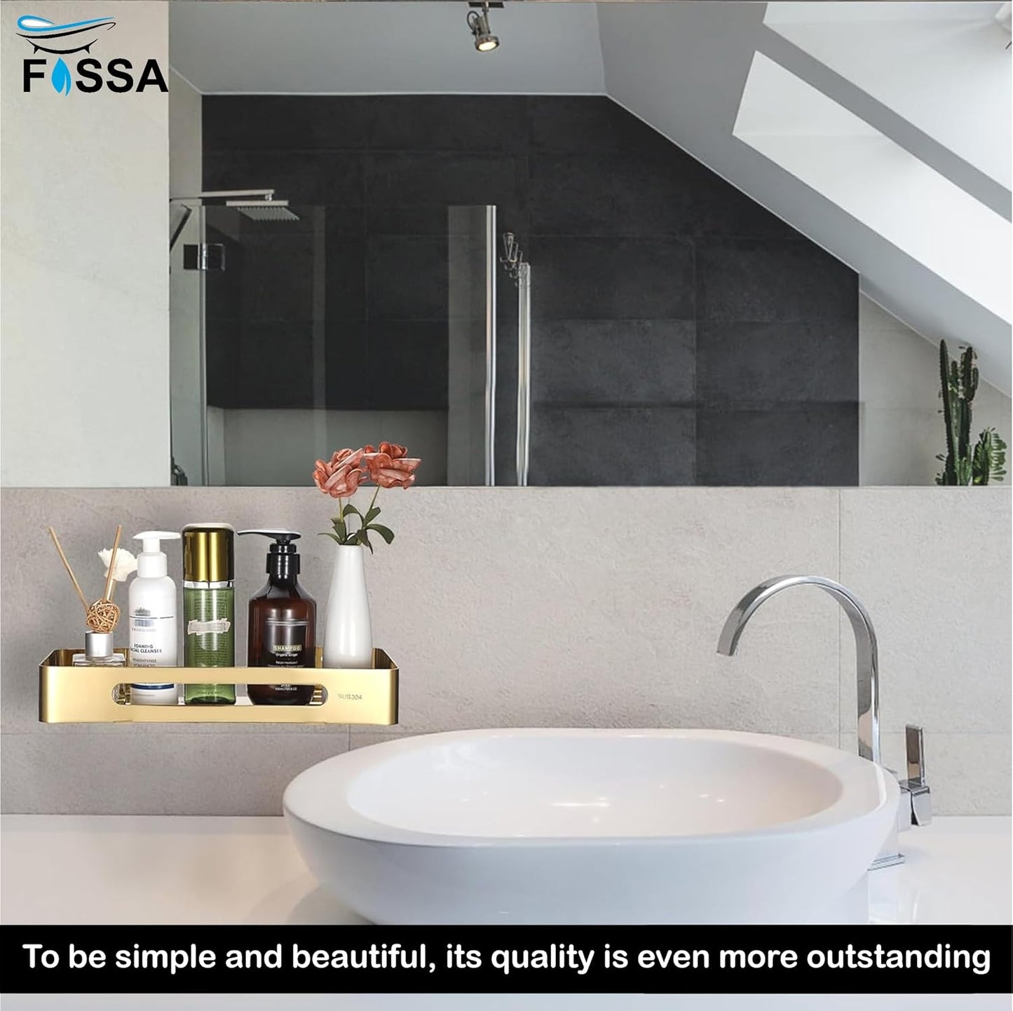 FOSSA Premium Stainless Steel Bathroom Shelf/Kitchen Shelf/Bathroom Shelf and Rack/Wall Storage Shelf/Bathroom Accessories (Gold) 3pc Set-3