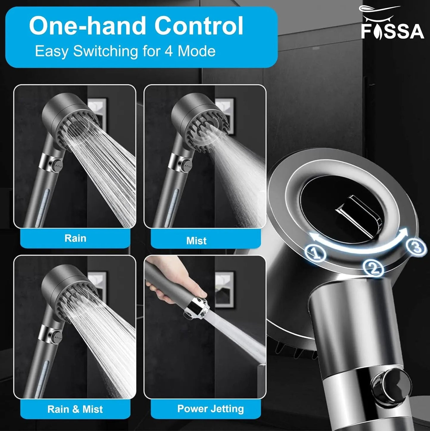 Fossa Snow 2 in 1 Handheld Shower Set with Filter, 3 -Gear Spray High Pressure Shower Head, Hard Water Softener for Shower, High Pressure Hand Shower Head for Bathroom with Pause Switch-4