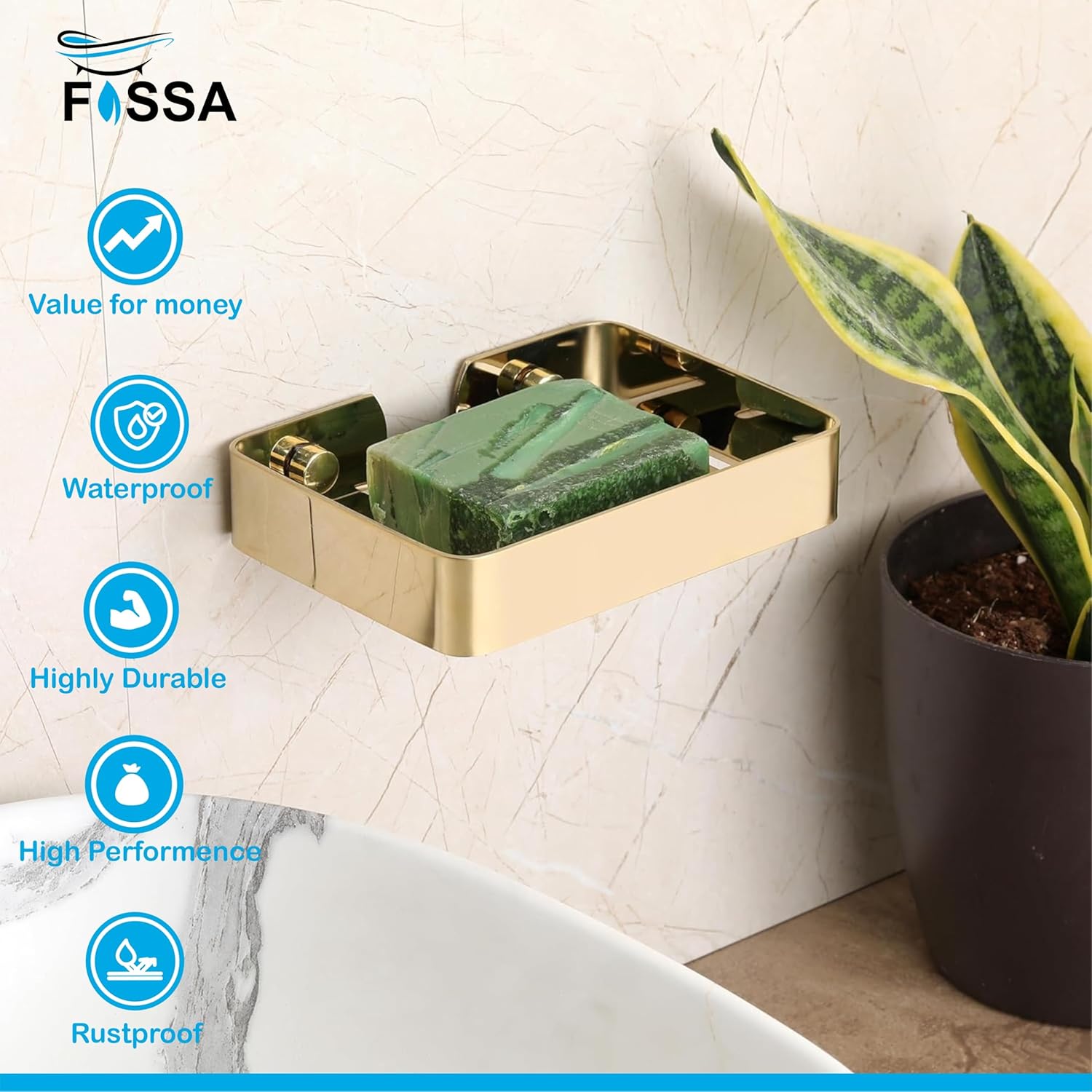 Fossa Soap Dish Premium Stainless Steel Wall Mounted Soap Holder for Bathroom, Soap Stand, Bathroom Accessories Matte Finish Gold (Pack of 1)-4
