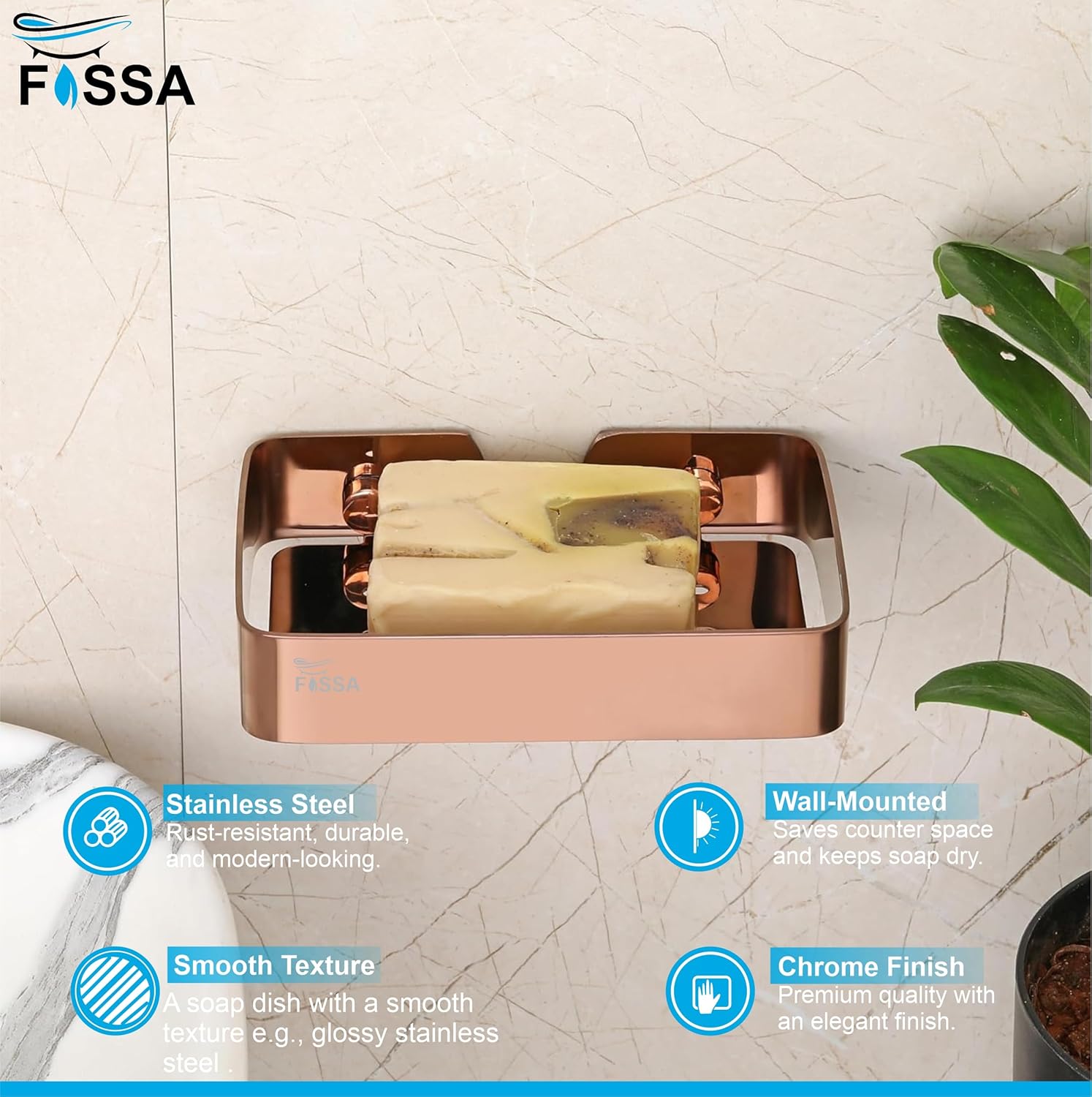 Fossa Soap Dish Premium Stainless Steel Wall Mounted Soap Holder for Bathroom, Soap Stand, Bathroom Accessories Matte Finish (Rose Gold) (Pack of 1)-2
