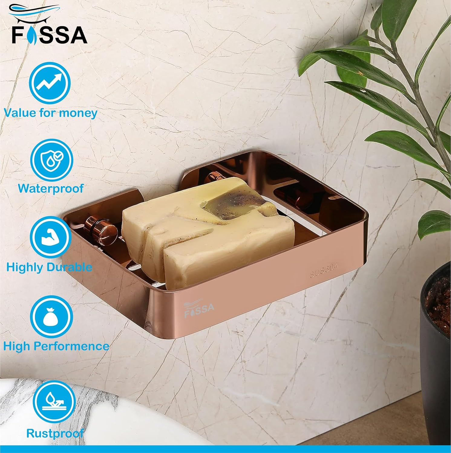 Fossa Soap Dish Premium Stainless Steel Wall Mounted Soap Holder for Bathroom, Soap Stand, Bathroom Accessories Matte Finish (Rose Gold) (Pack of 1)-3