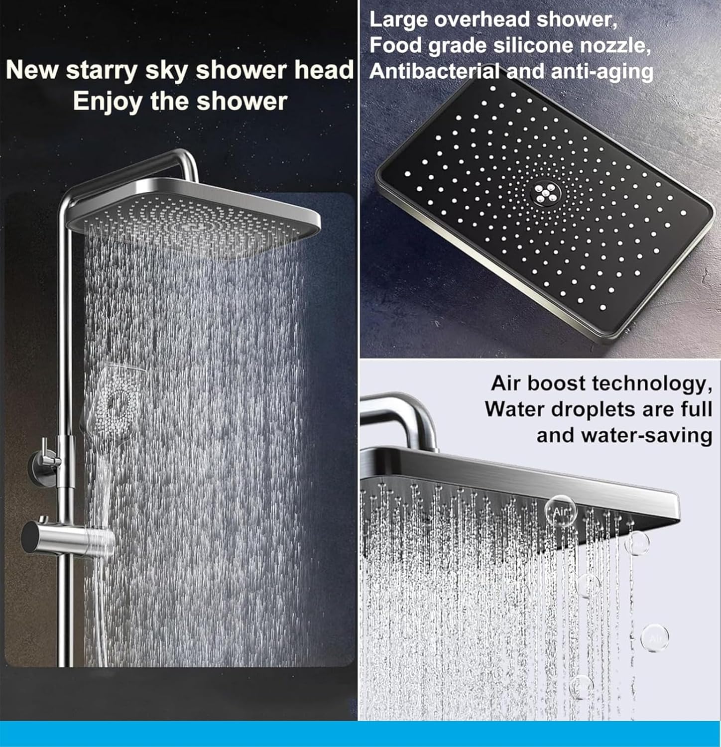 Fossa Spark Shower Thermostatic Shower System, Water Saving Shower Mixer Set, LED Screen, 4 Functions includes Handheld Shower (3 Jet Types), ABS Top Shower, Bidet Spray, Tub Spout (Black)-2