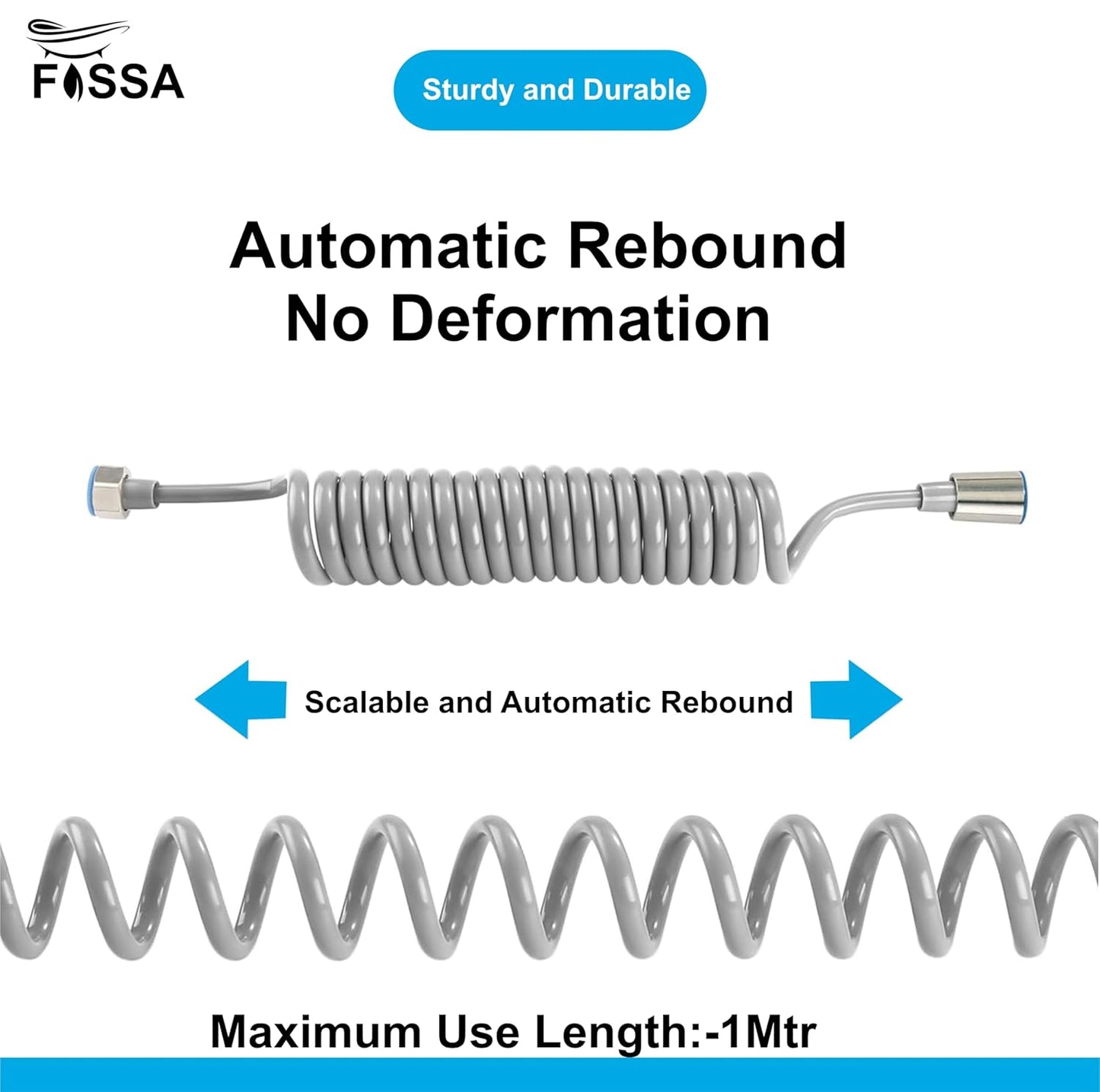 Fossa Spring Flexible Shower Hose, 1 Meter Plastic Telescopic Shower Hose for Water Plumbing Toilet Bathroom Spiral Flexible Shower (Grey)-3