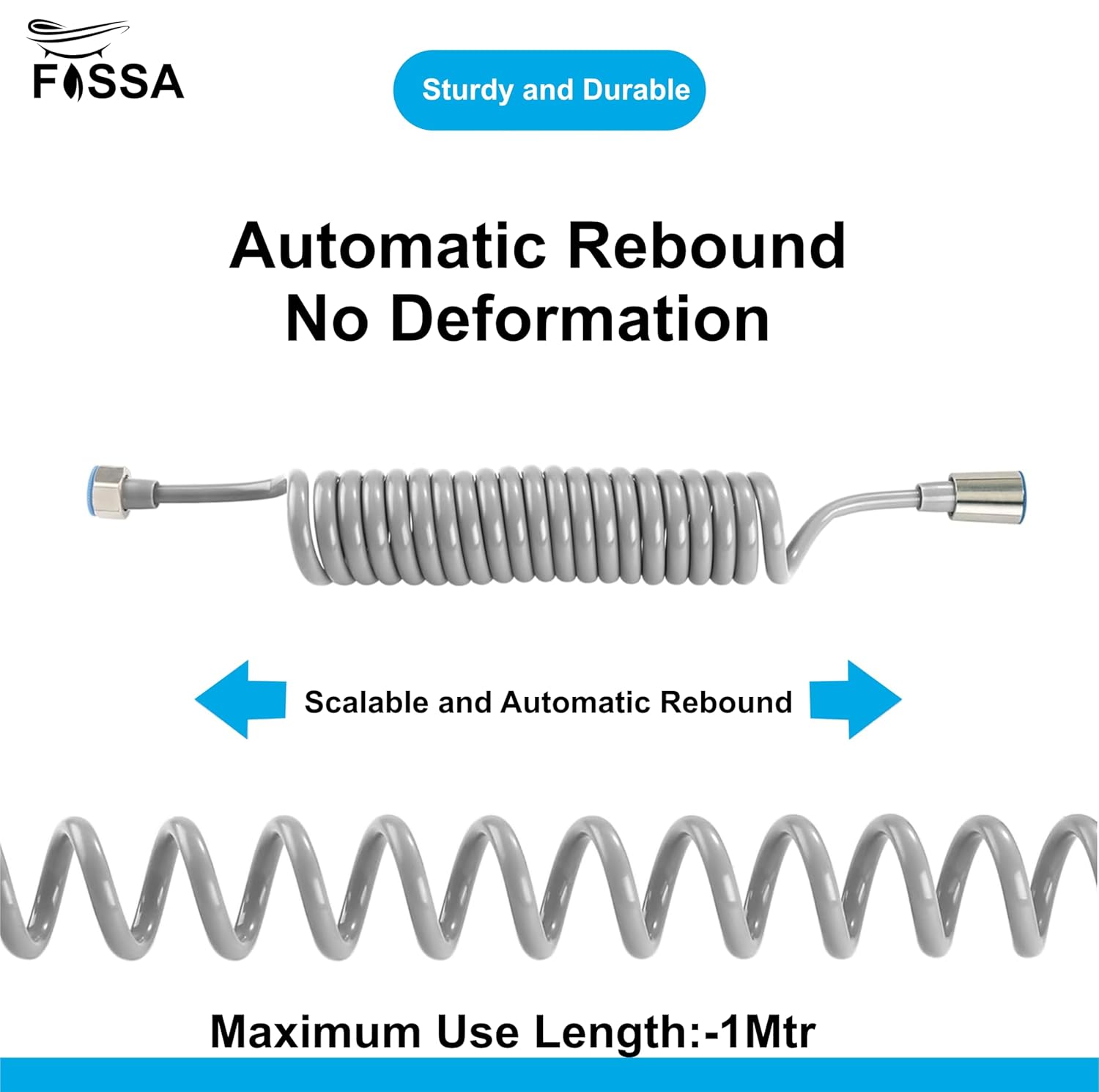 Fossa Spring Flexible Shower Hose, 1 Meter Plastic Telescopic Shower Hose for Water Plumbing Toilet Bathroom Spiral Flexible Shower (Grey)-3