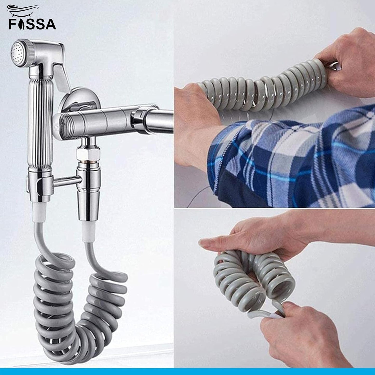 Fossa Spring Flexible Shower Hose, 1 Meter Plastic Telescopic Shower Hose for Water Plumbing Toilet Bathroom Spiral Flexible Shower (Grey)-1