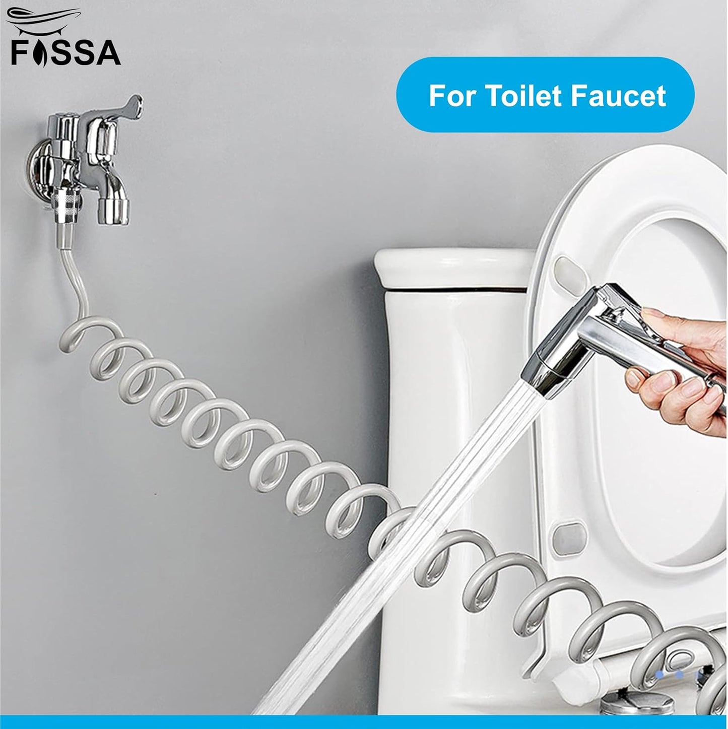 Fossa Spring Flexible Shower Hose, 1 Meter Plastic Telescopic Shower Hose for Water Plumbing Toilet Bathroom Spiral Flexible Shower (Grey)-2