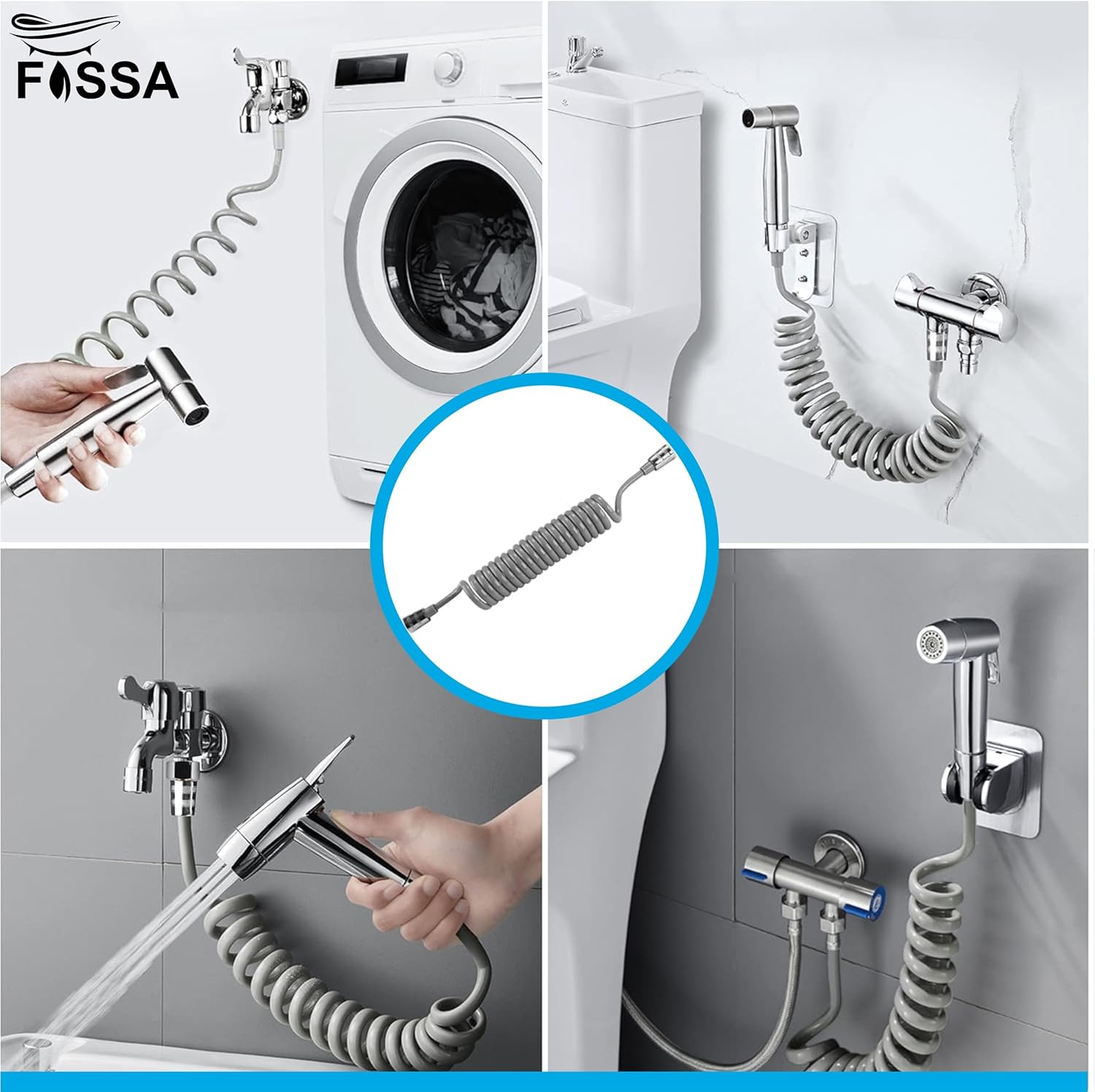 Fossa Spring Flexible Shower Hose, 1 Meter Plastic Telescopic Shower Hose for Water Plumbing Toilet Bathroom Spiral Flexible Shower (Grey)-4