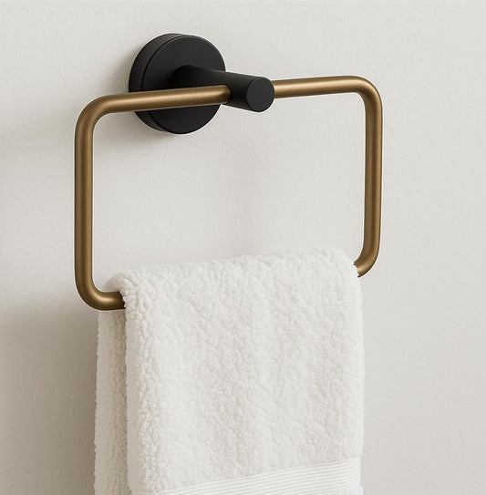 Fossa Stainless Steel Square Towel Ring for Bathroom, Napkin Holder for Wash Basin, Napkin Holder Chrome Finish (Black+Gold)-0