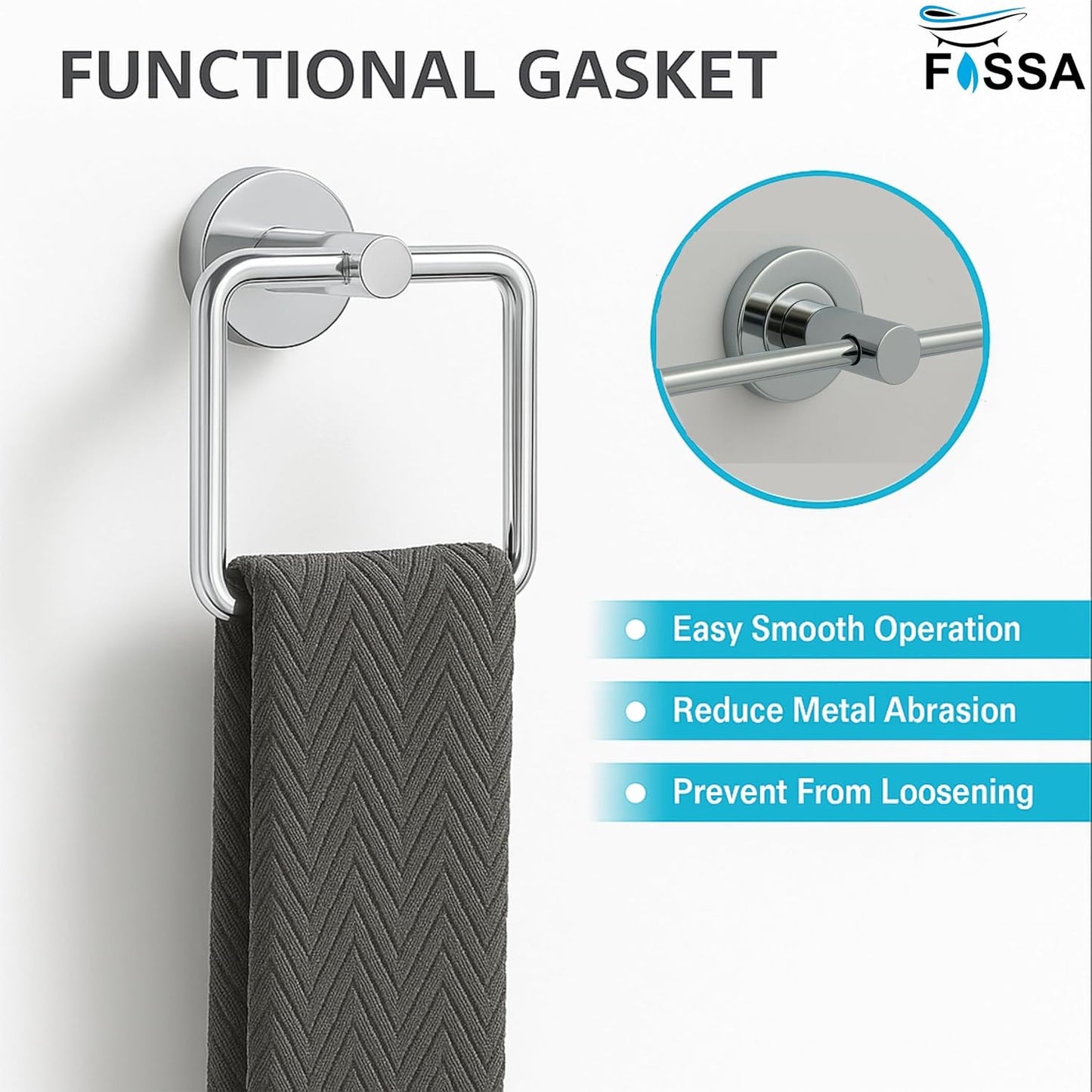 Fossa Stainless Steel Square Towel Ring for Bathroom, Napkin Holder for Wash Basin, Napkin Holder Chrome Finish (Silver)-2